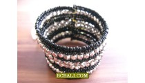Balinese Glassess Beads Silver Bracelets Cuff 